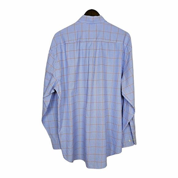 𝅺Peter Millar Button Down in Blue, Orange & White Plaid Size XL - Picture 2 of 8